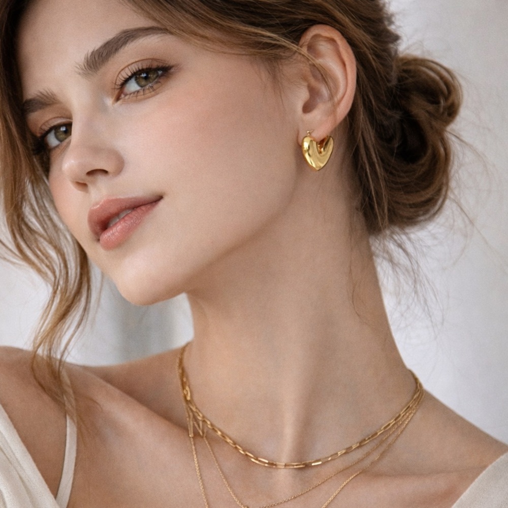 Gold Puffy Heart Hoop Earrings – Minimal Chic Statement Jewelry